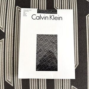 NWT Calvin Klein Black Geo Lace Open Knit Sheer Tights Size S/M